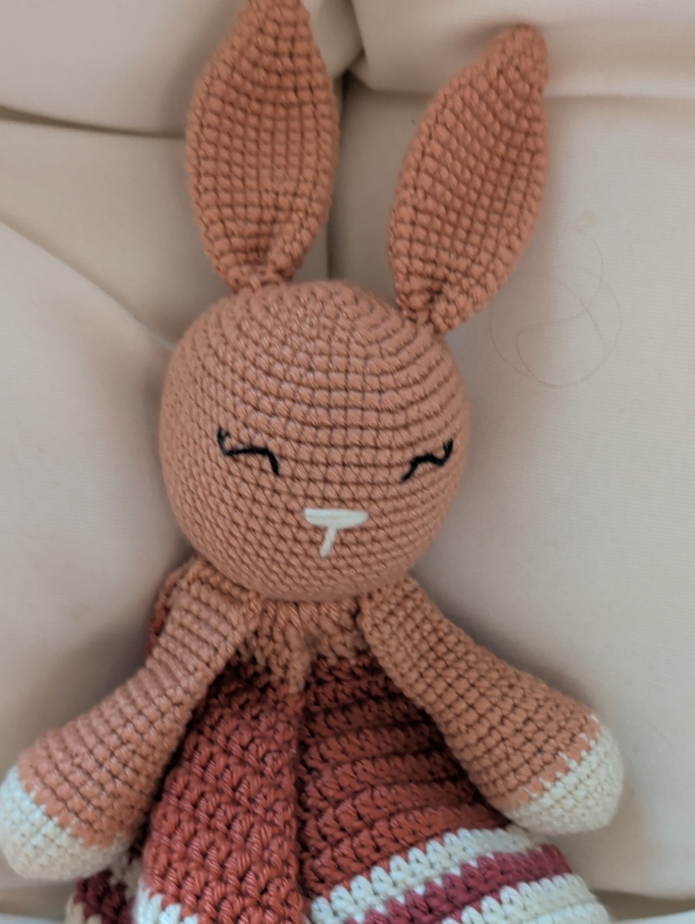 Crochet Bunny Lovey in Rust, Cream & White - Picture 4 of 8